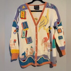 90's Vintage Berek Marta D Hand Knit Baby Stork Sweater